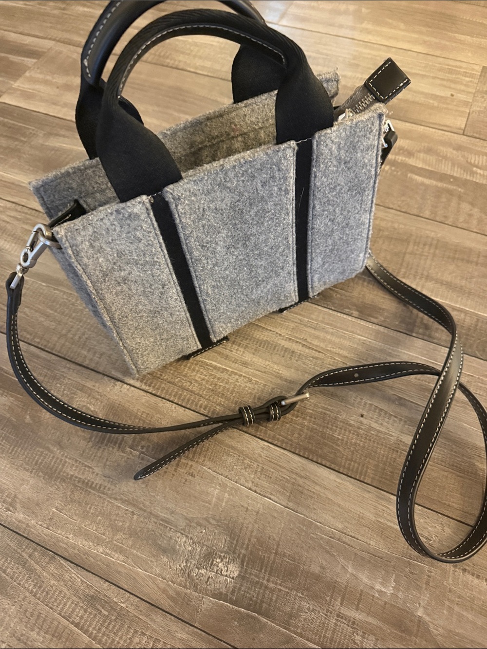 Zara Gray Felt Crossbody Bag with Black Trim